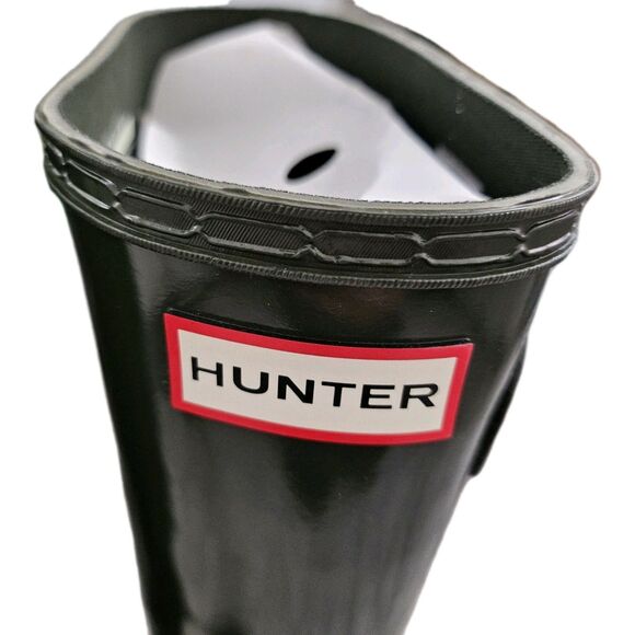 Hunter Womens 8 Dark Olive Original Tall Gloss Rain Boots Waterproof LM1-17 NEW - Picture 2 of 7